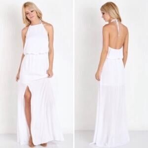 Show me Your Mumu Heather WHITE ivory crisp halter maxi dress NEW SMALL
